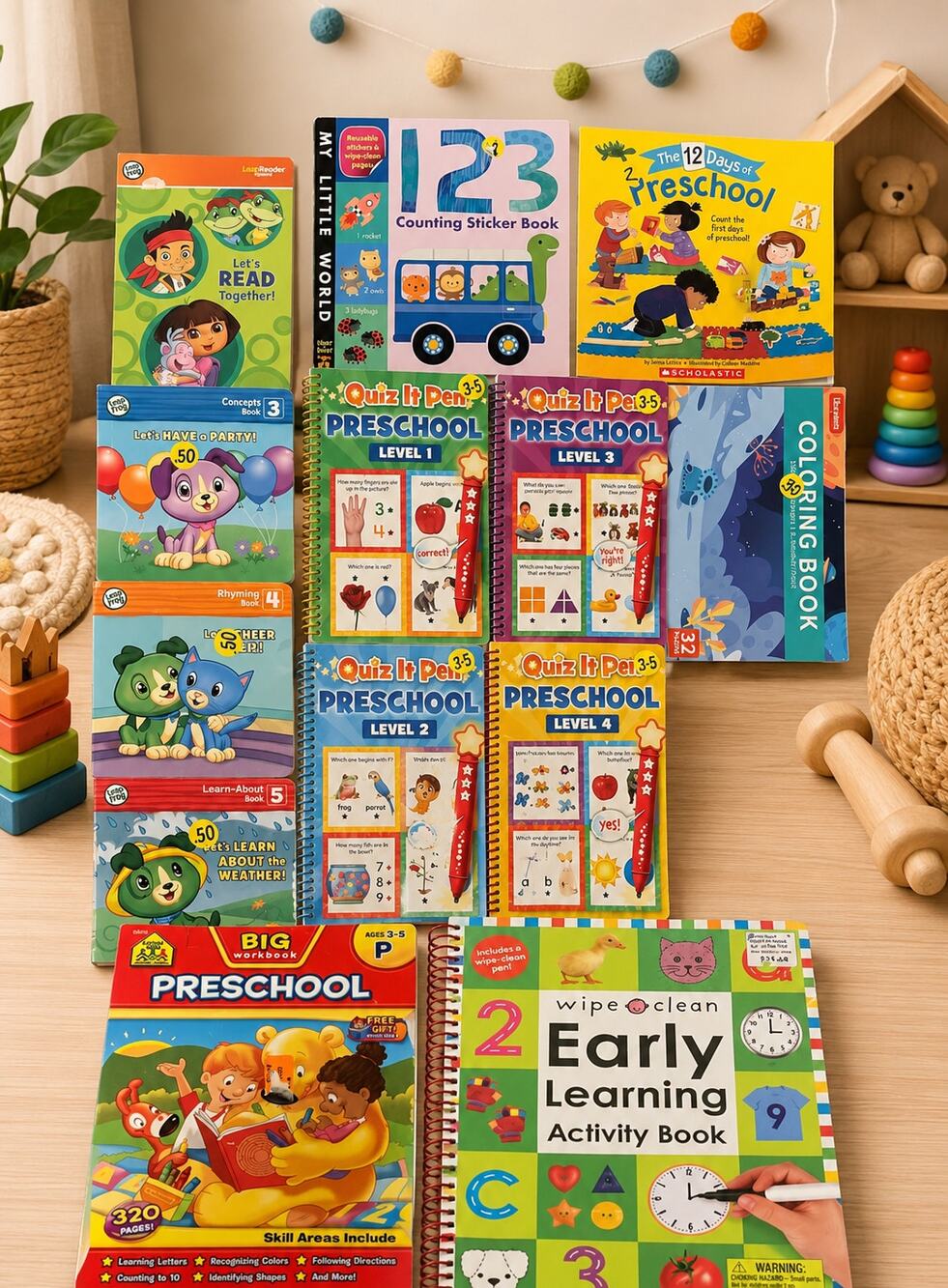 Preschool Learning Activity Book Lot 11 Workbooks Sticker Wipe Clean Ages 3-5